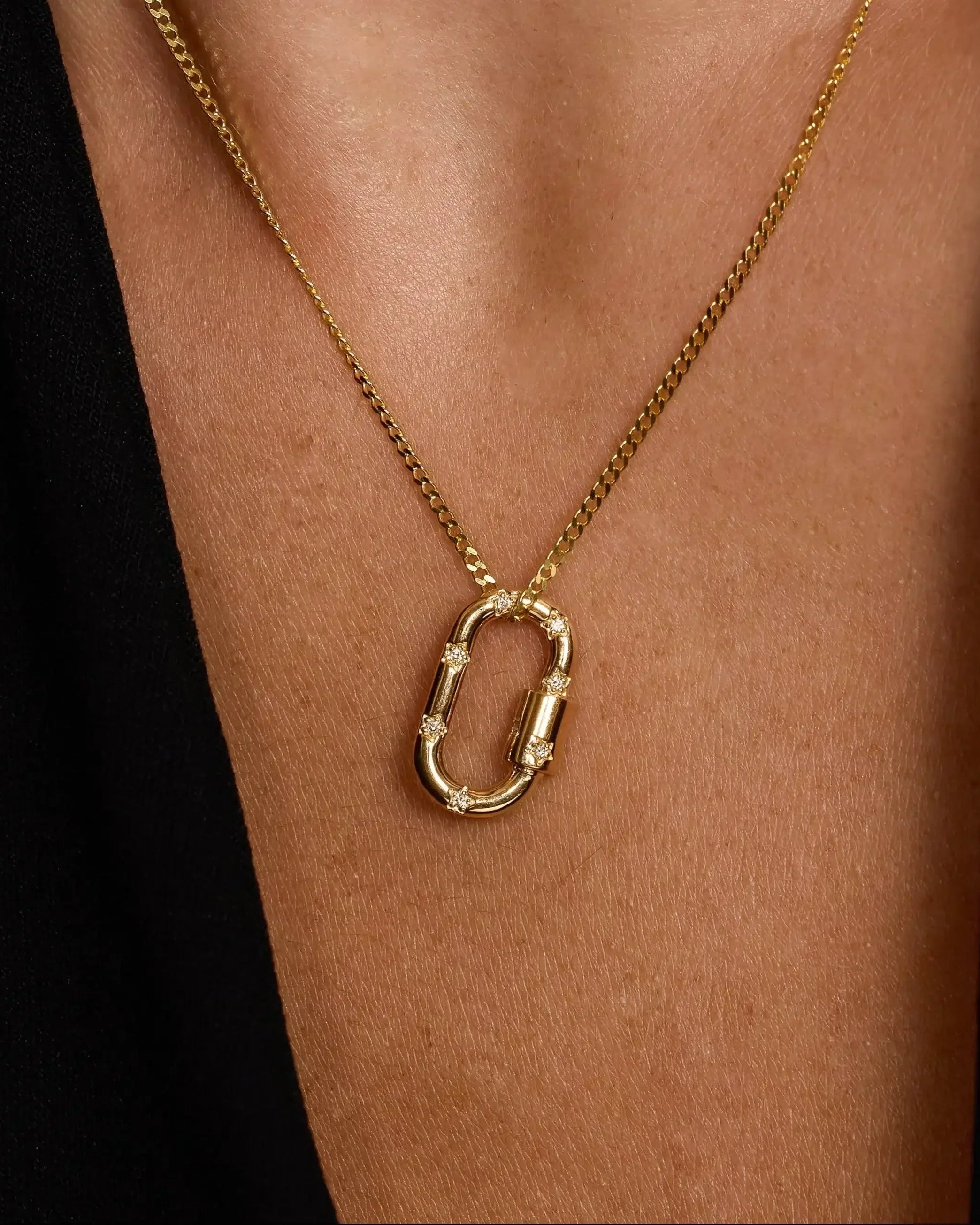 14K Solid Gold Diamond Carabiner Charm Connector – Anygolds