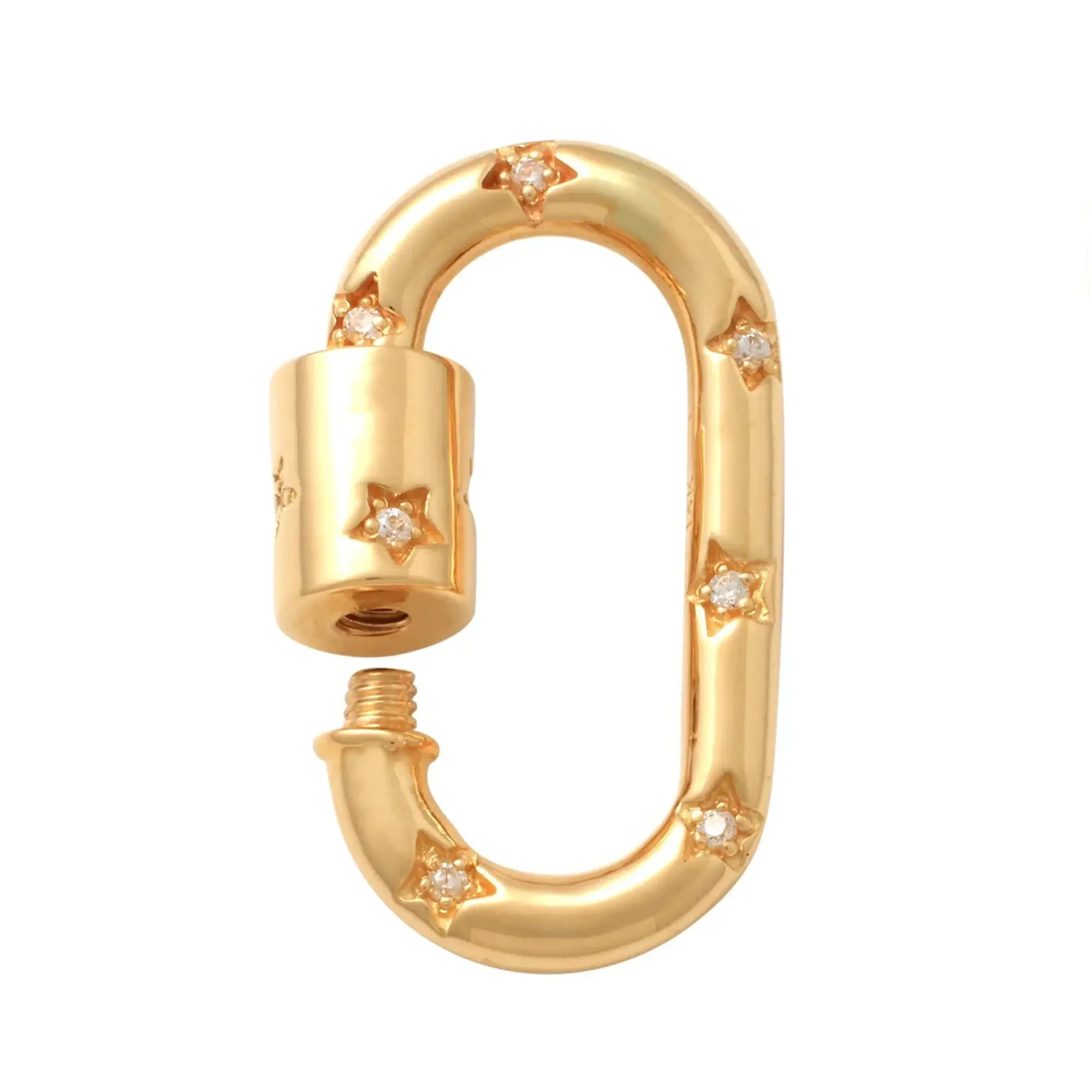 14K Solid Gold Diamond Oval Carabiner Screw Connector – Anygolds