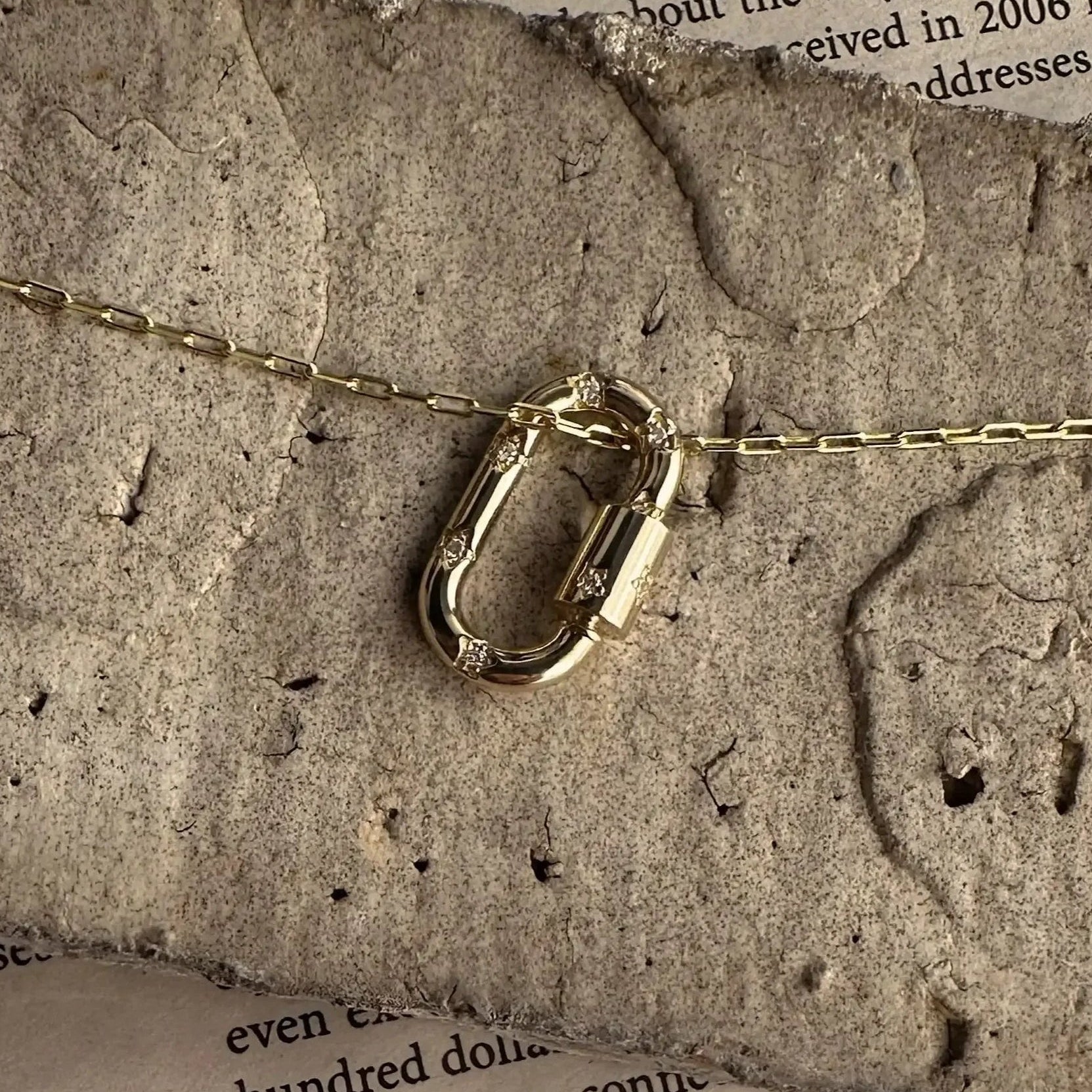 14K Solid Gold Diamond Carabiner Charm Connector – Anygolds