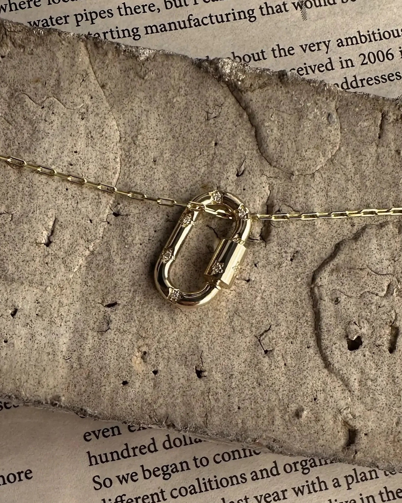 14K Solid Gold Diamond Oval Carabiner Screw Connector – Anygolds