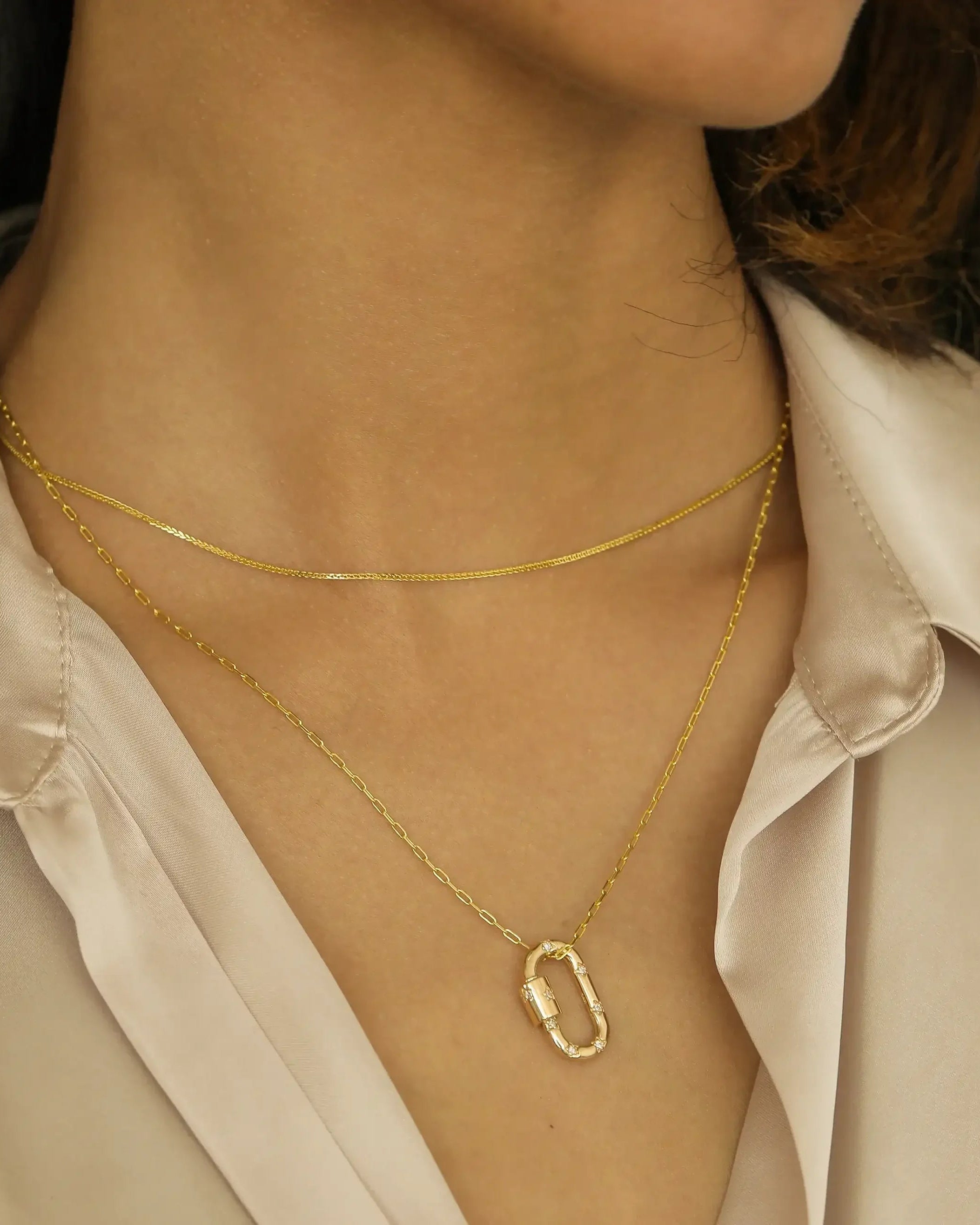 14K Solid Gold Diamond Carabiner Charm Connector – Anygolds