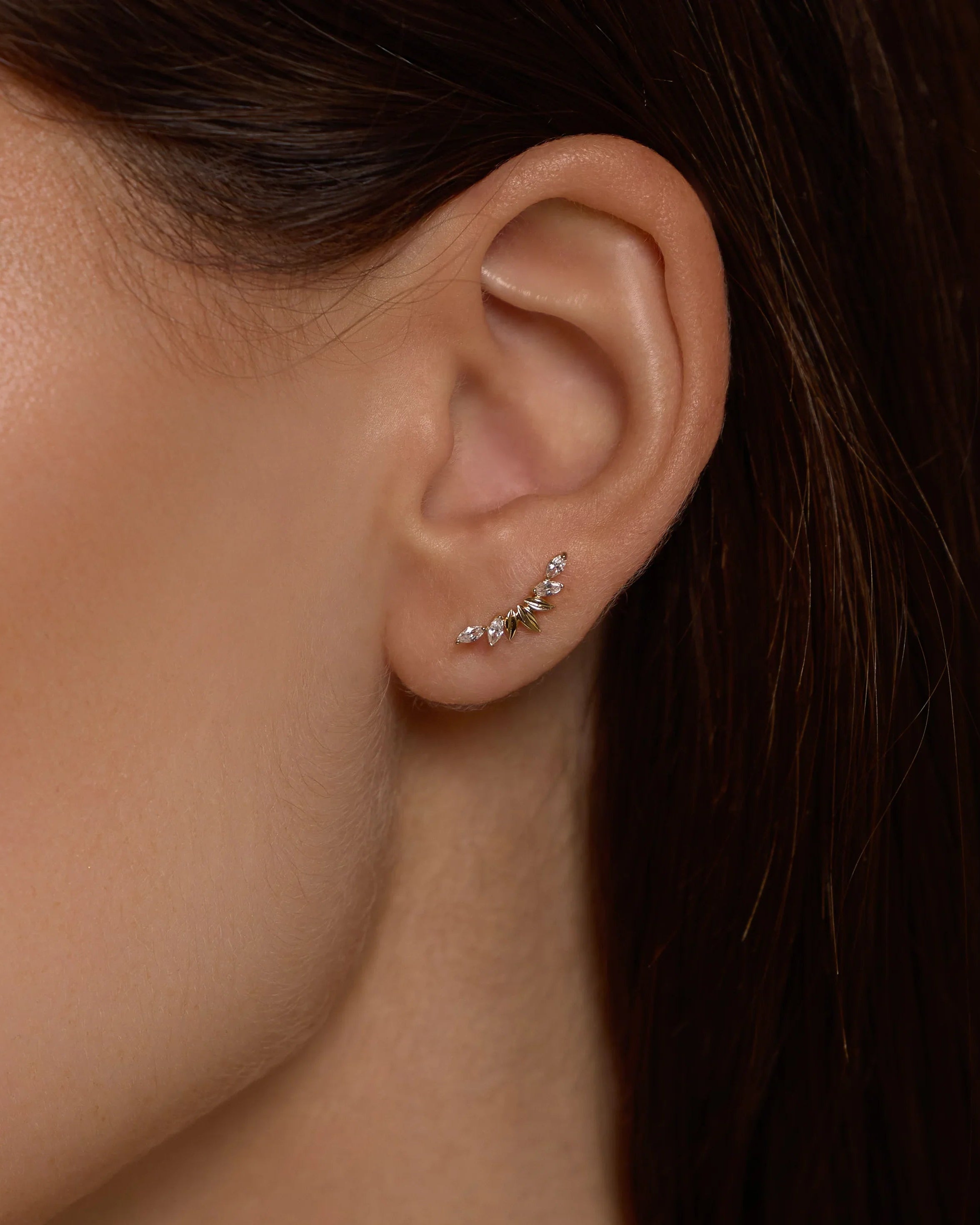 14K Solid Gold Marquise Curved Leaf Stud – Anygolds