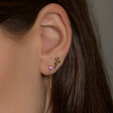 Pink Heart Chain Stud Earrings