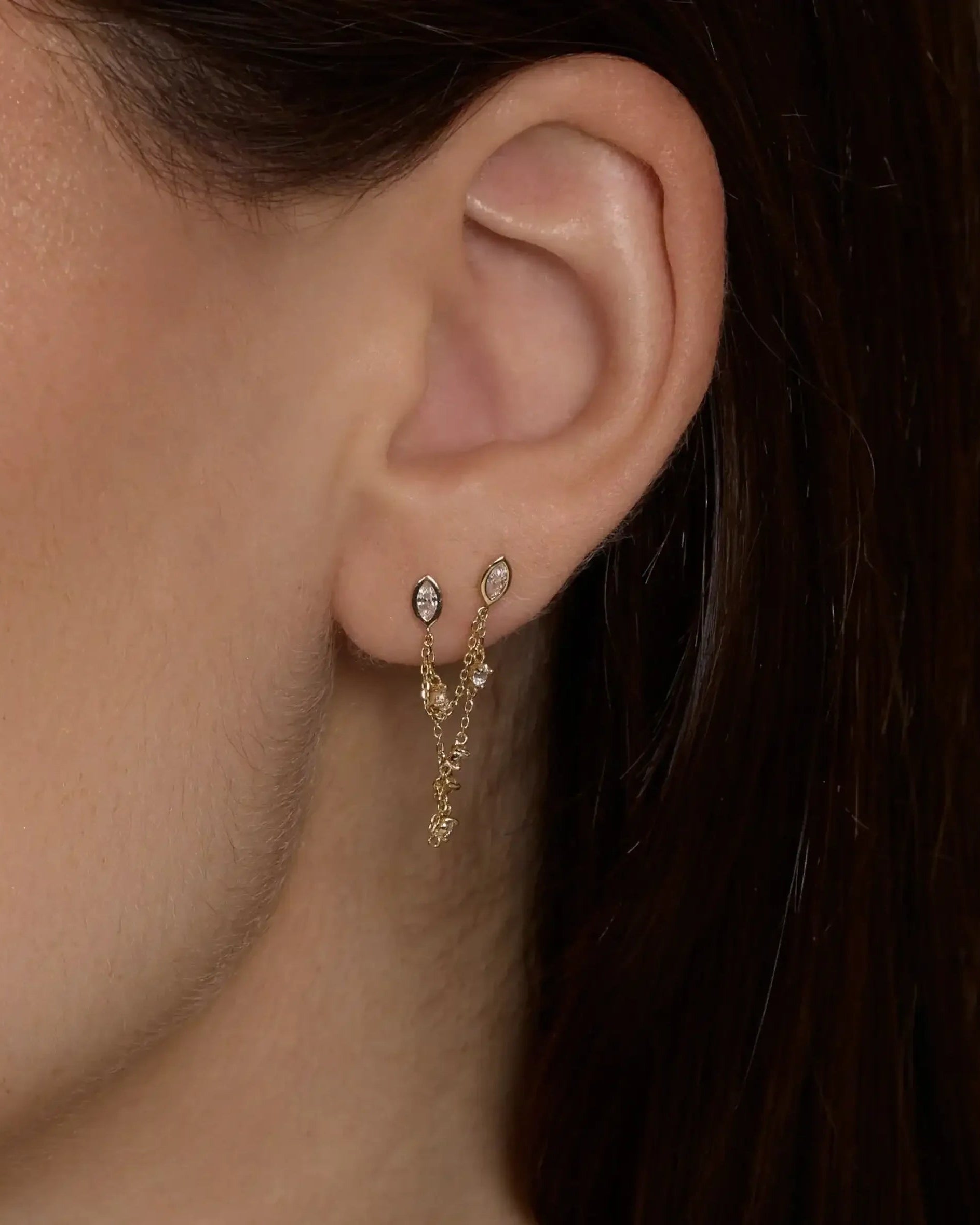 14K Solid Gold Crystal Web Chain Double Stud Earring – Anygolds