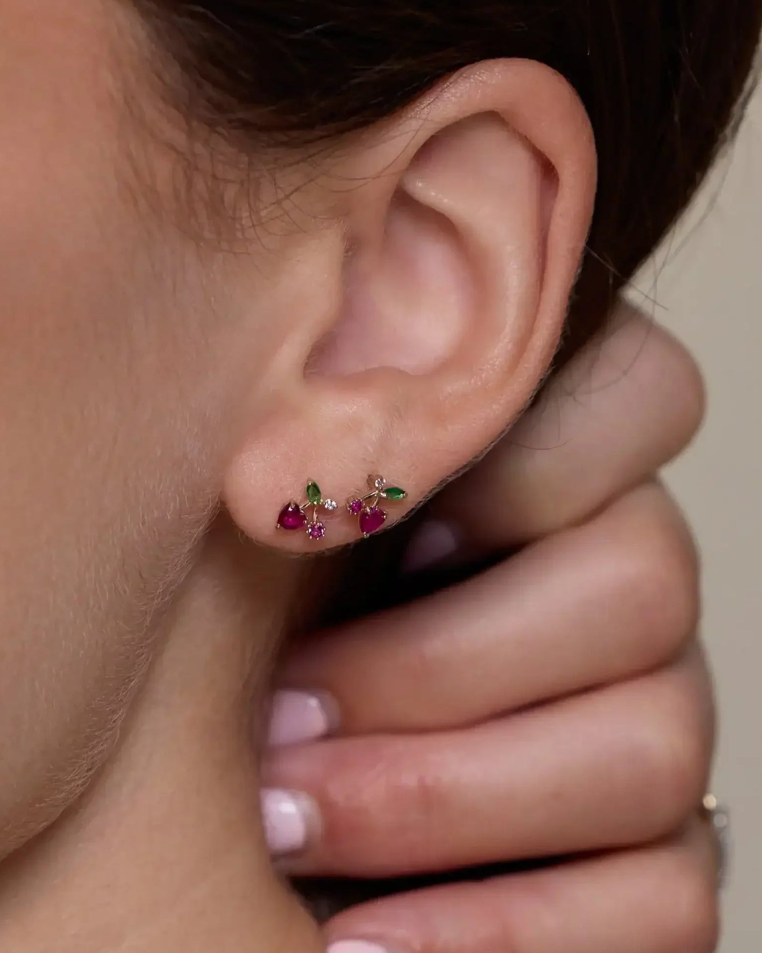 14K Solid Gold Cherry Gem Stud Earrings – Anygolds