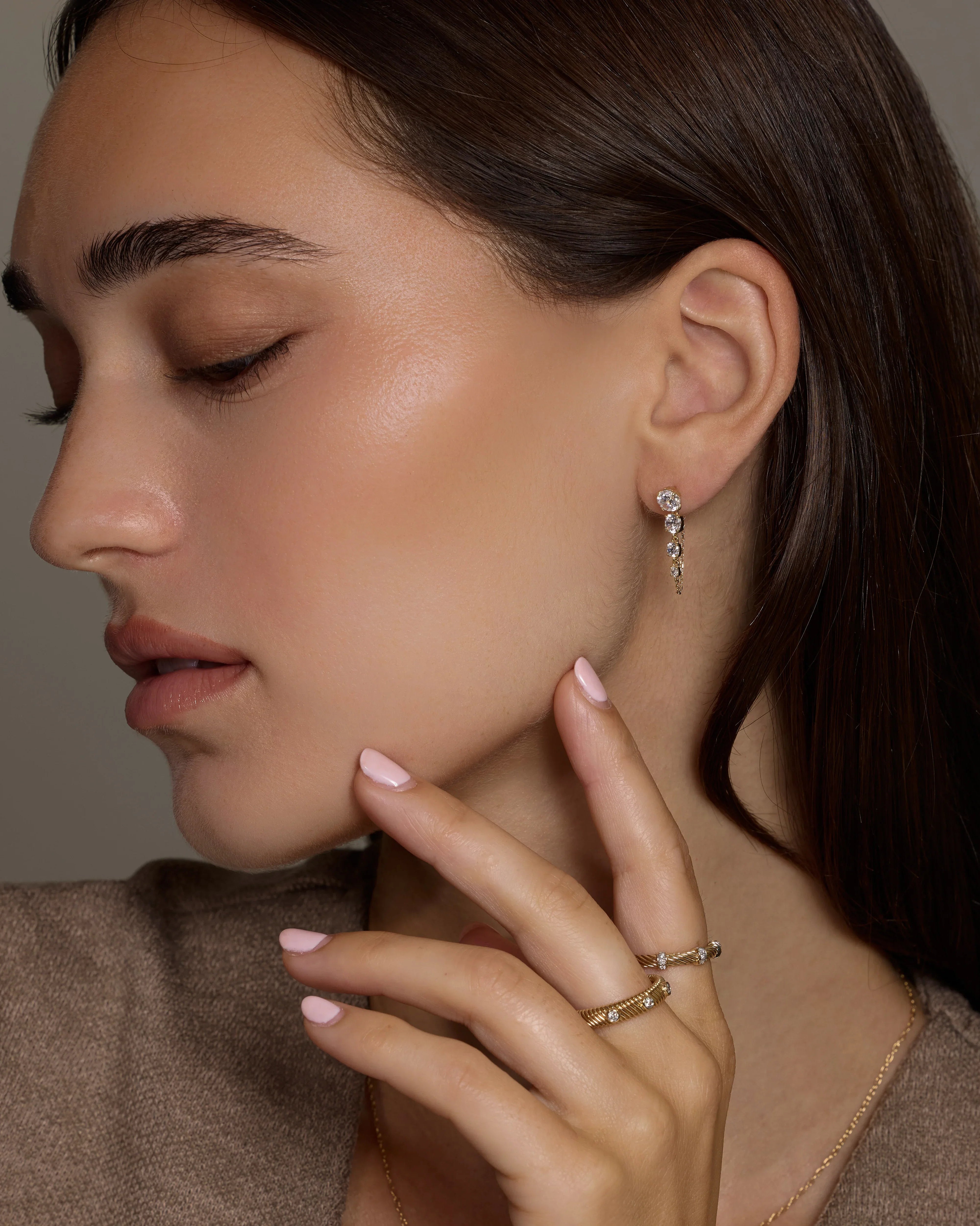 14K Solid Gold Cascade Chain Drop Earrings – Anygolds