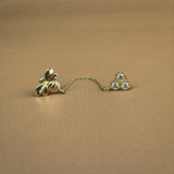 Bee & Honeycomb Double Chain Stud Earring - Anygolds