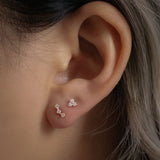 14K Solid Gold Diamond Mini Triple Stud – Anygolds