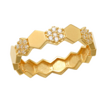 14K Solid Gold Natural Diamond Hexagon Band Ring - Anygolds 