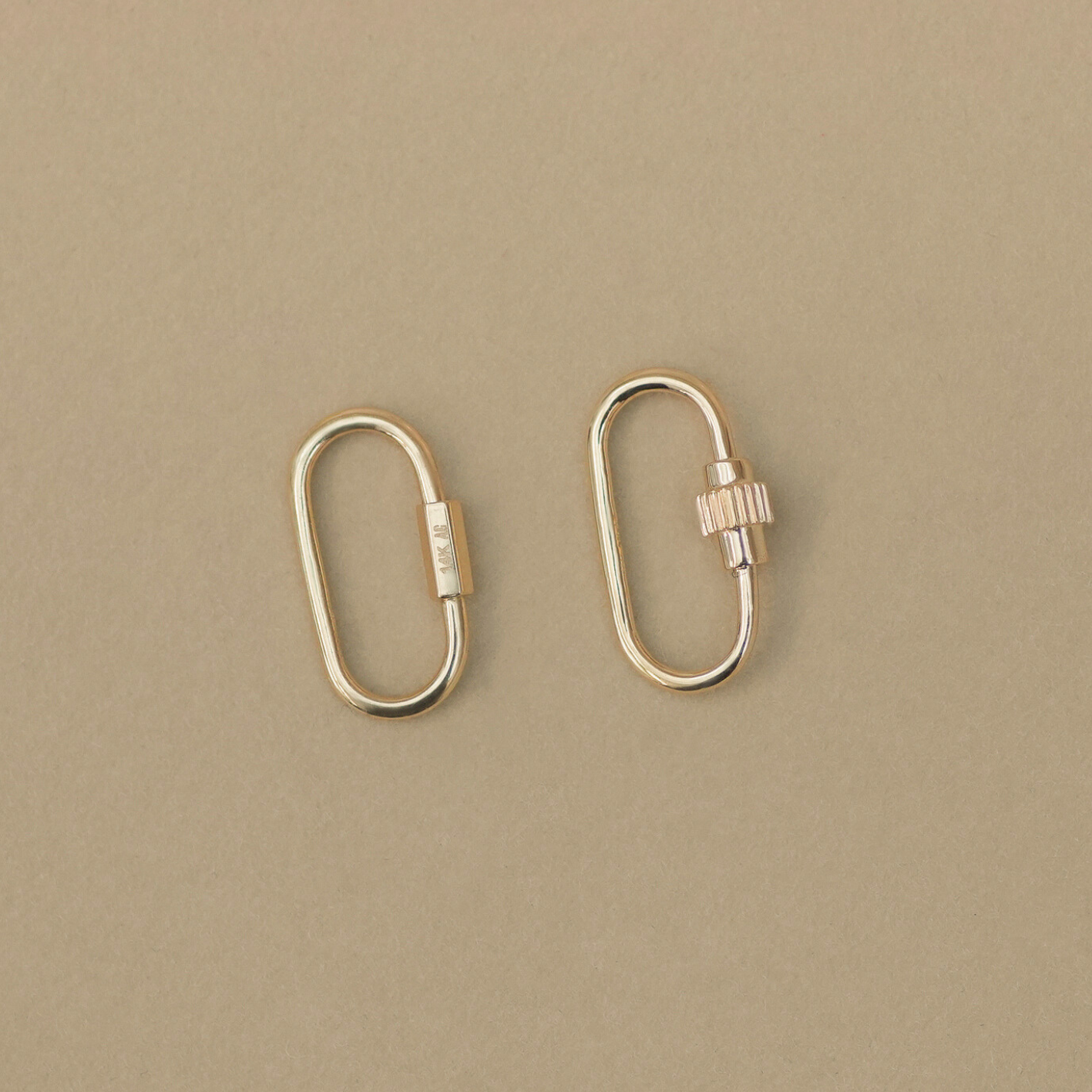 14K Solid Gold Oval Carabiner Charm Connector – Anygolds