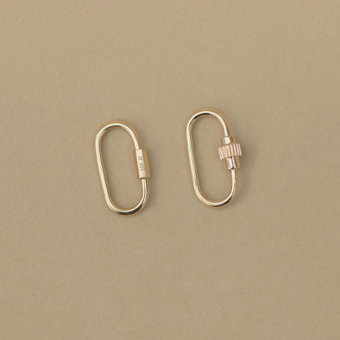 14K Solid Gold Oval Carabiner Charm Connector – Anygolds