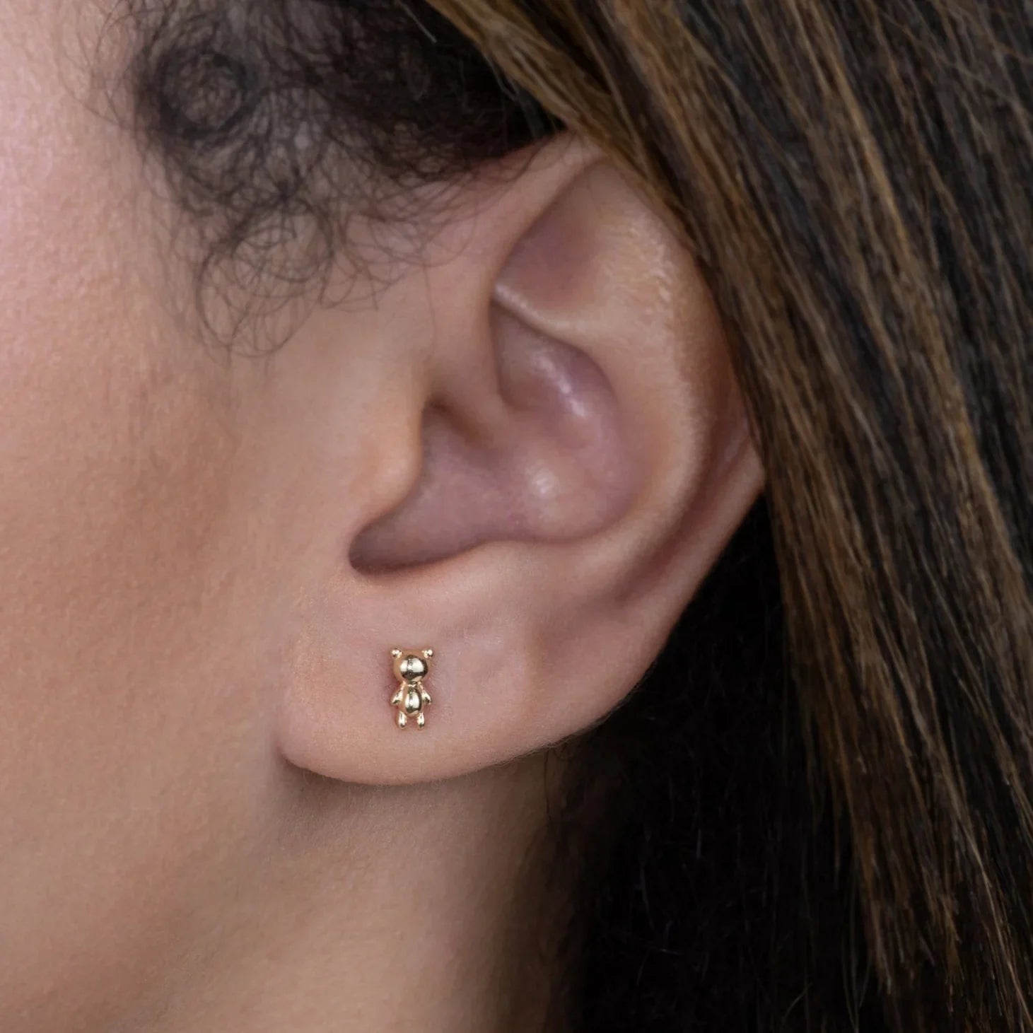 14K Gold Teddy Bear Stud Earring (Internal, External) - Anygolds