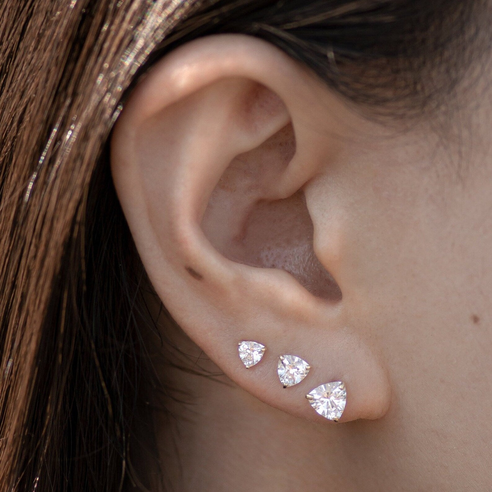 Trillion CZ Stud Earrings - Anygolds