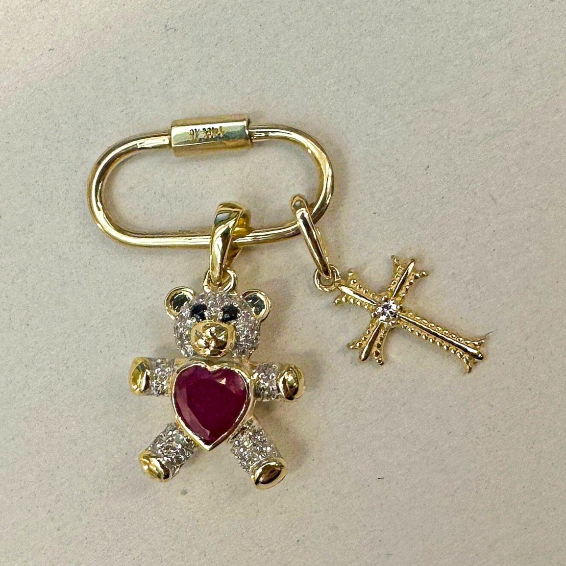 Diamond Heart Teddy Bear Pendant - Anygolds