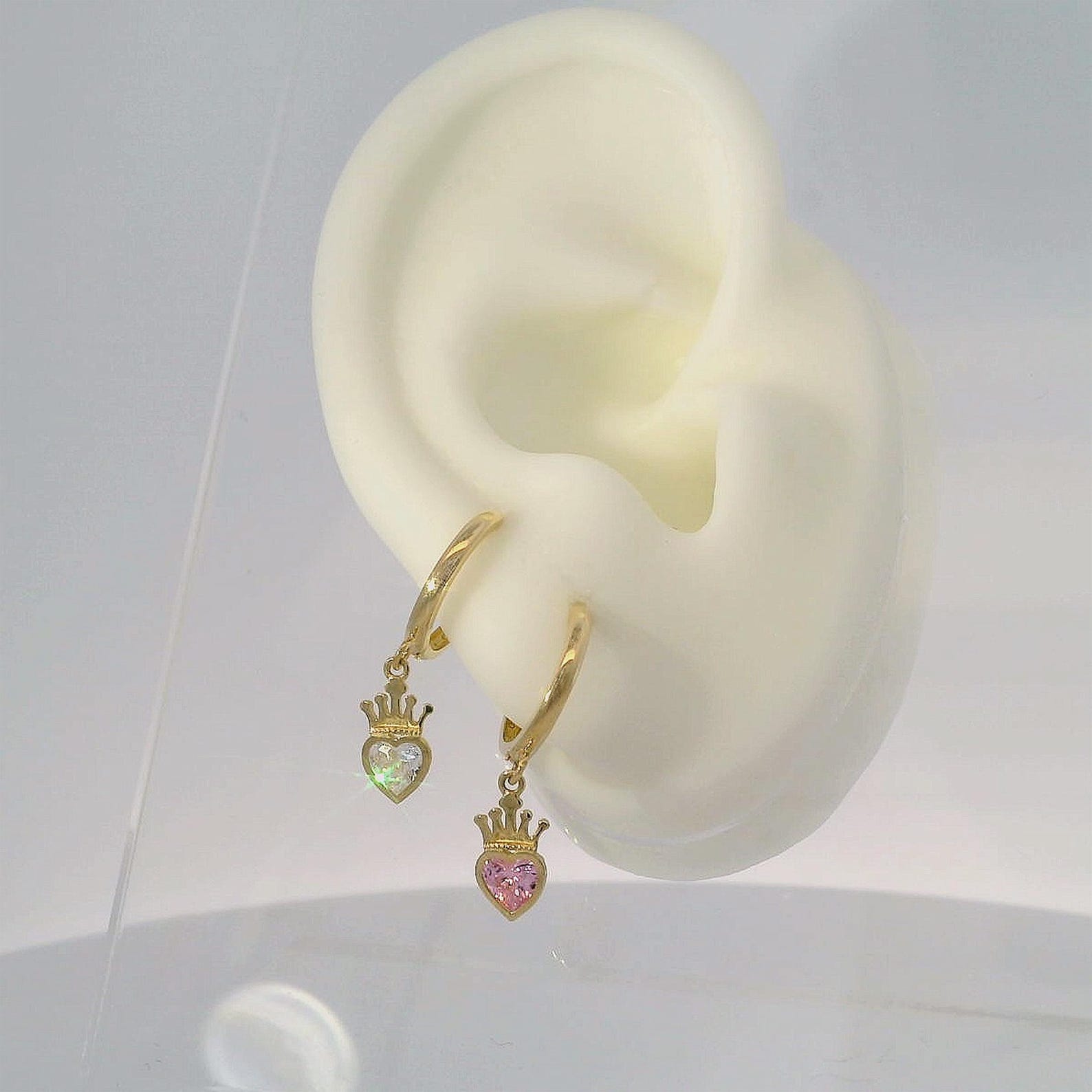 Heart Crown Drop Huggie Earrings - Anygolds