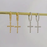 Beaded Cross Drop Huggie Earrings - Anygolds