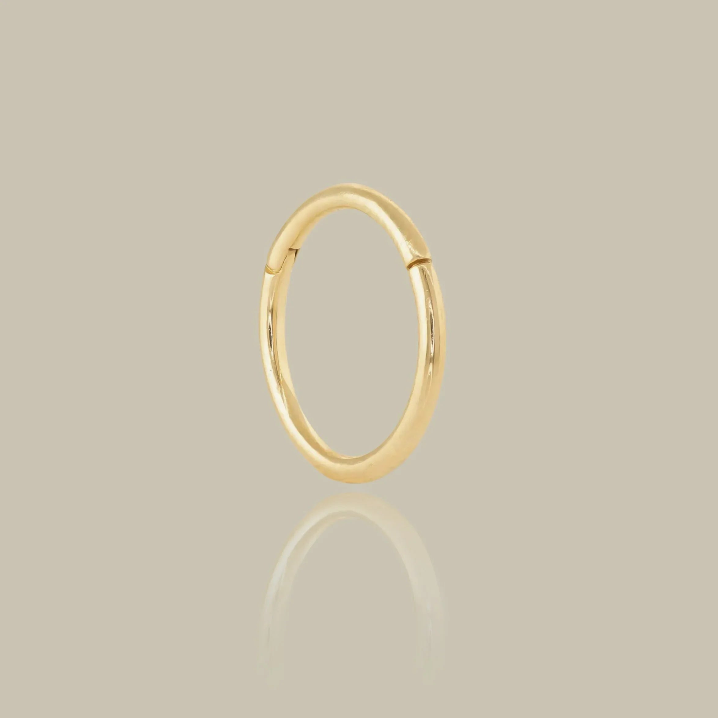 14K Solid Gold Plain Clicker Hoop Ring - 16G, 18G