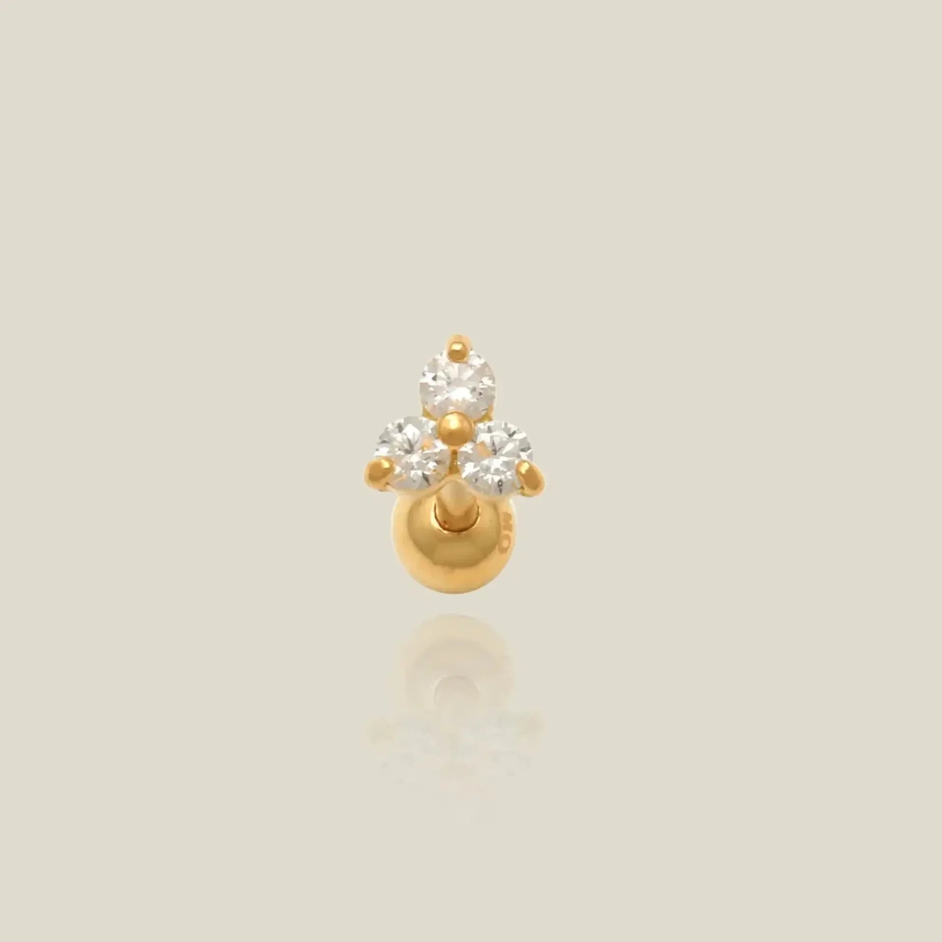 14K Solid Gold Diamond Trinity Lotus Stud – Anygolds
