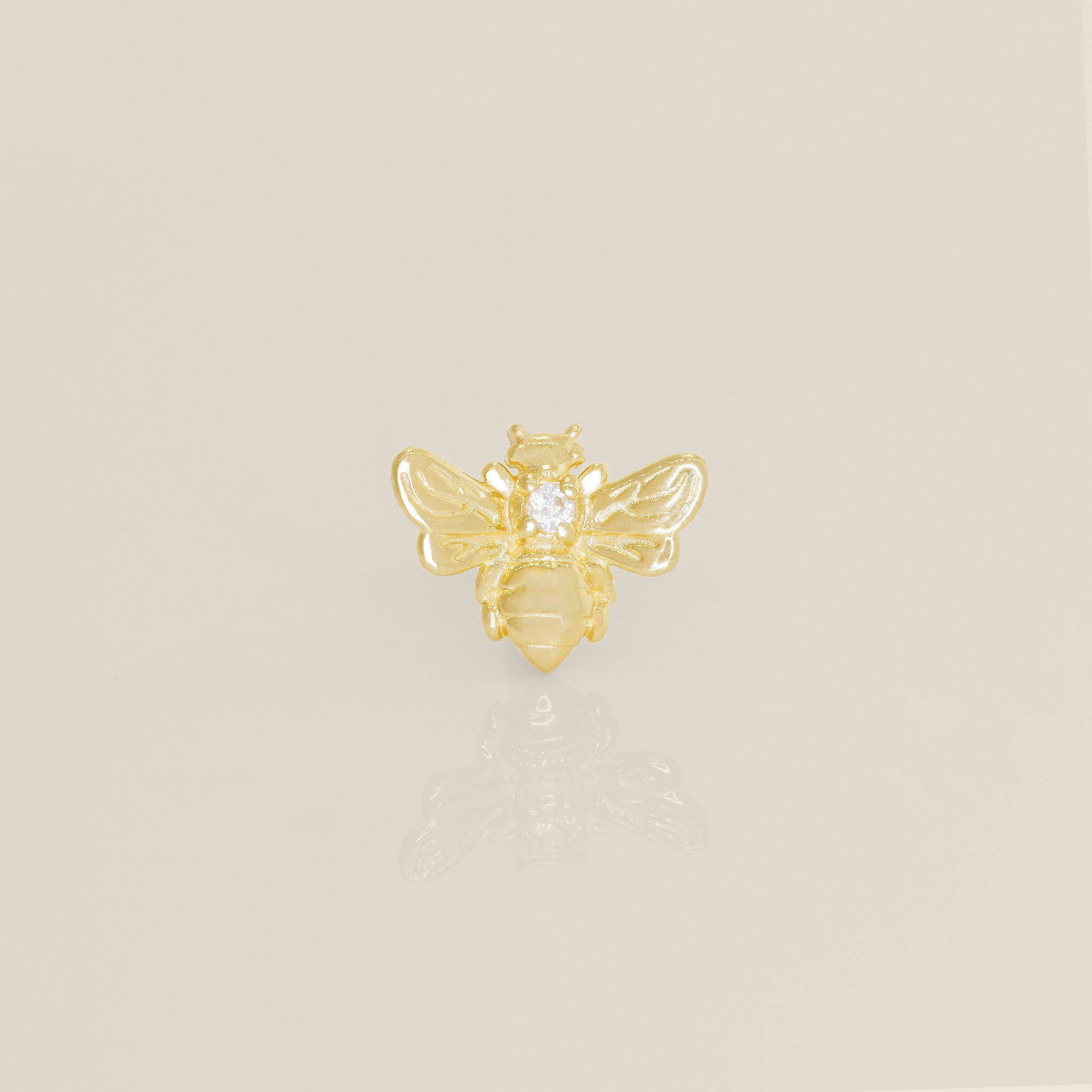 14K Solid Gold Queen Bee Cubic Zirconia Stud Piercing Earring - Anygolds 