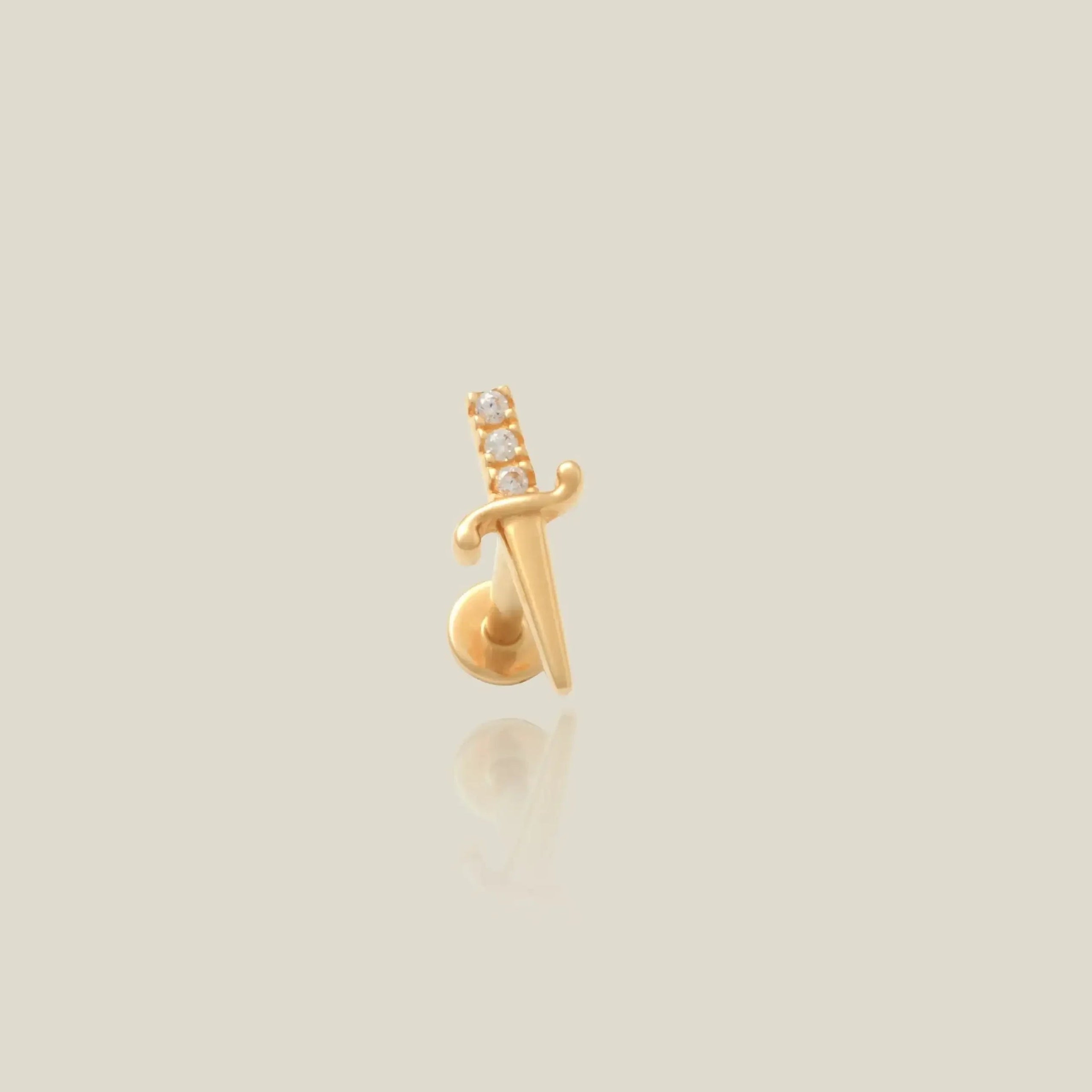 14K Solid Gold CZ Petite Dagger Stud – Anygolds
