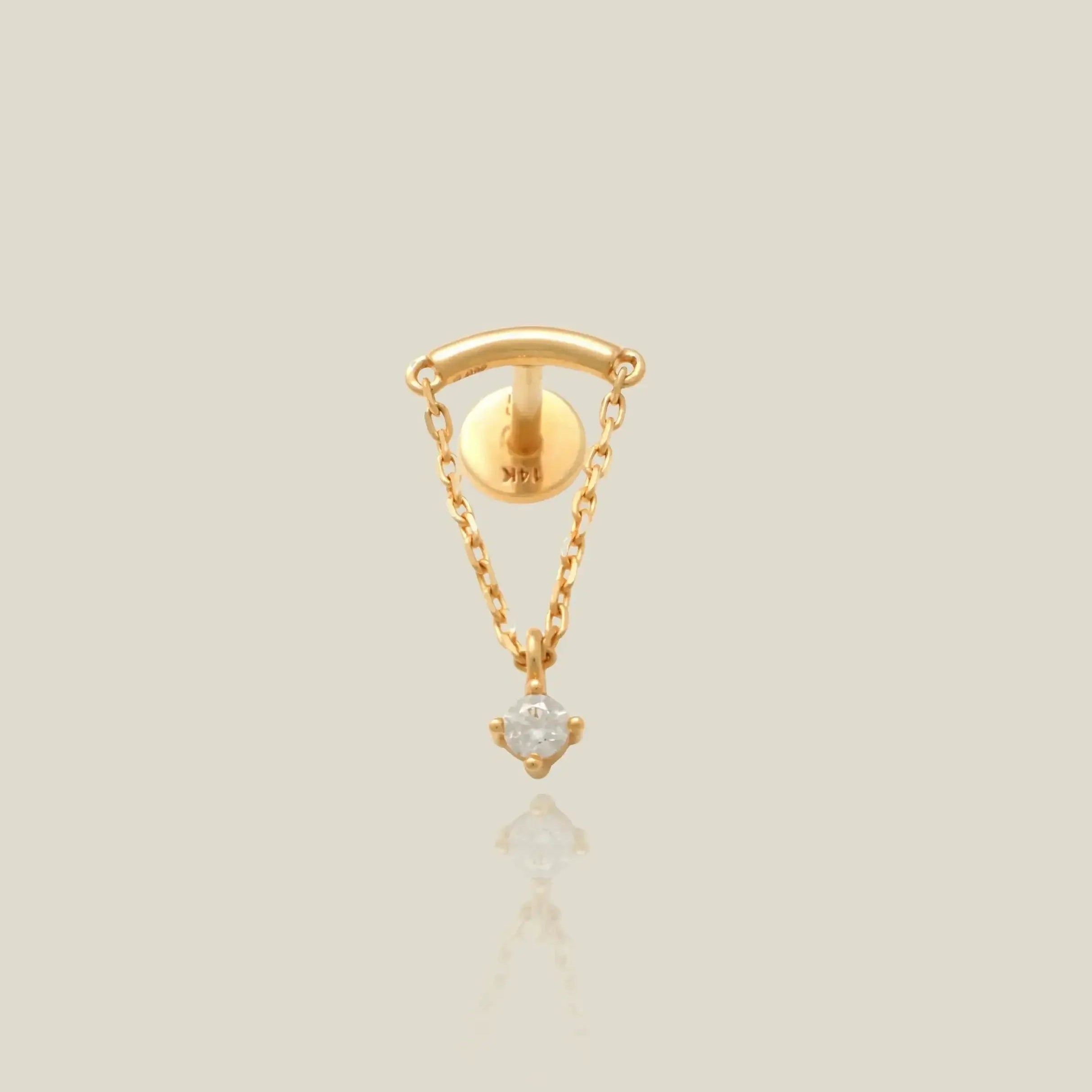 14K Solid Gold Curved Bar & Round Charm Stud – Anygolds