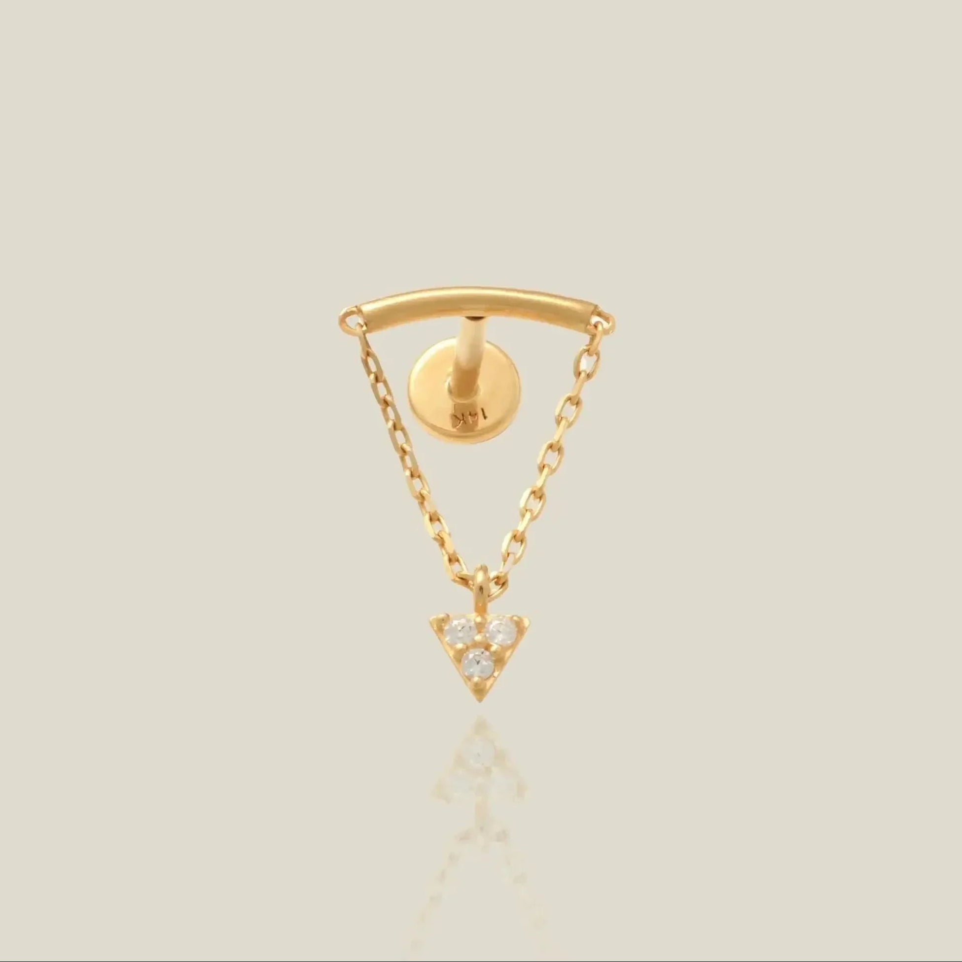 14K Solid Gold Curved Bar & Triangle Charm Stud – Anygolds