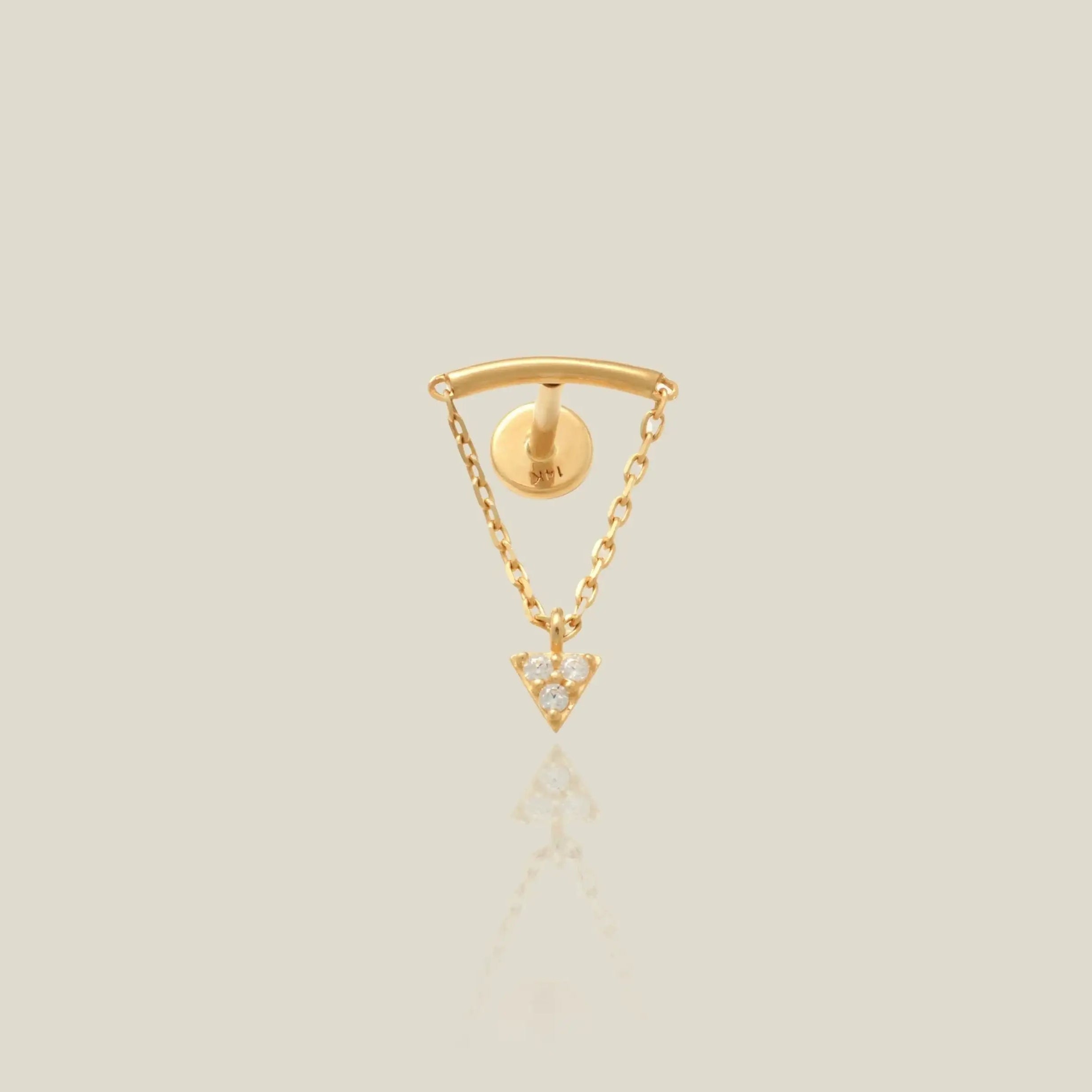 14K Solid Gold Curved Bar & Triangle Charm Stud – Anygolds