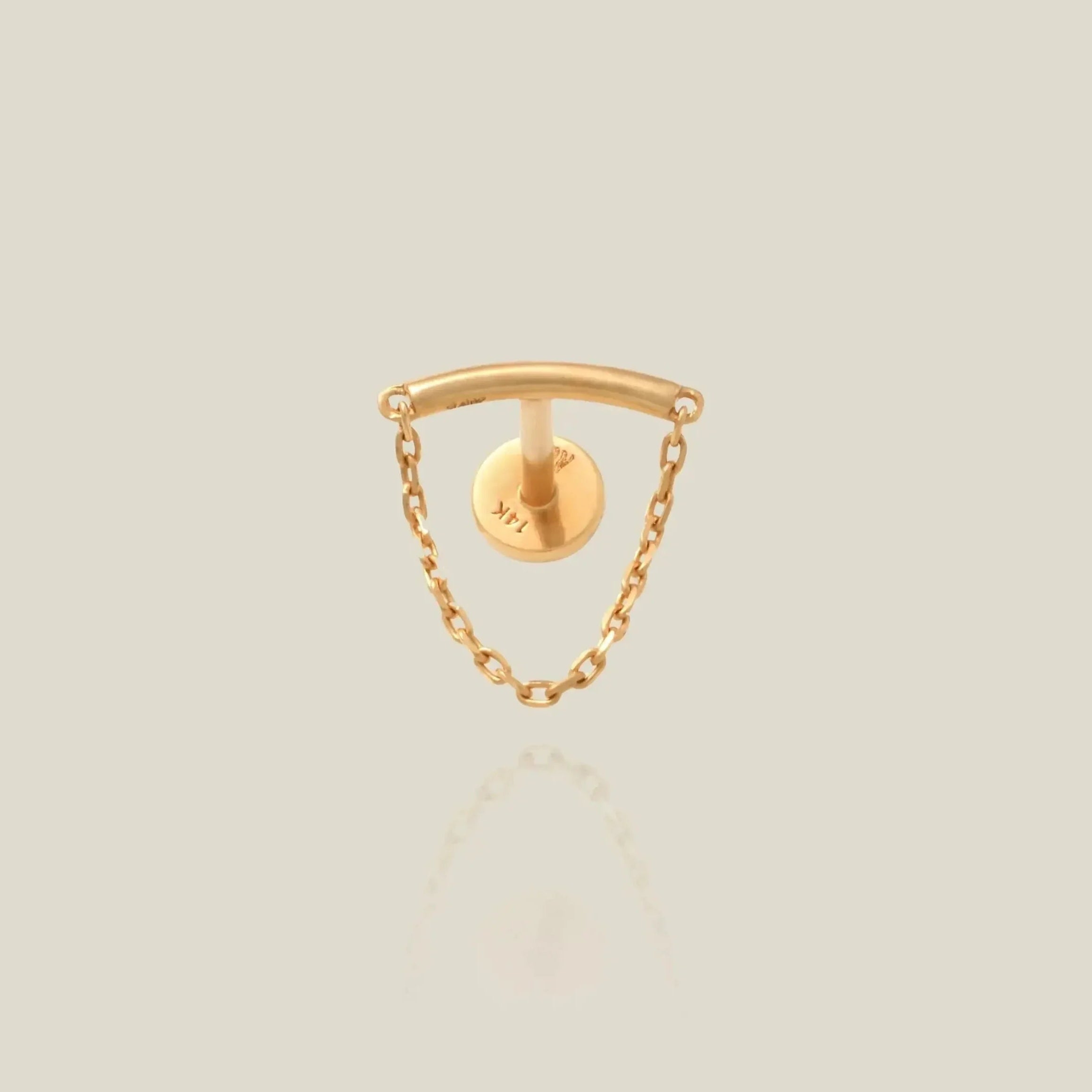14K Solid Gold Curved Bar & Chain Stud – Anygolds