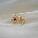 Teddy Bear with Heart Stud Earrings