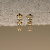 Triple Flower Drop Stud Earrings