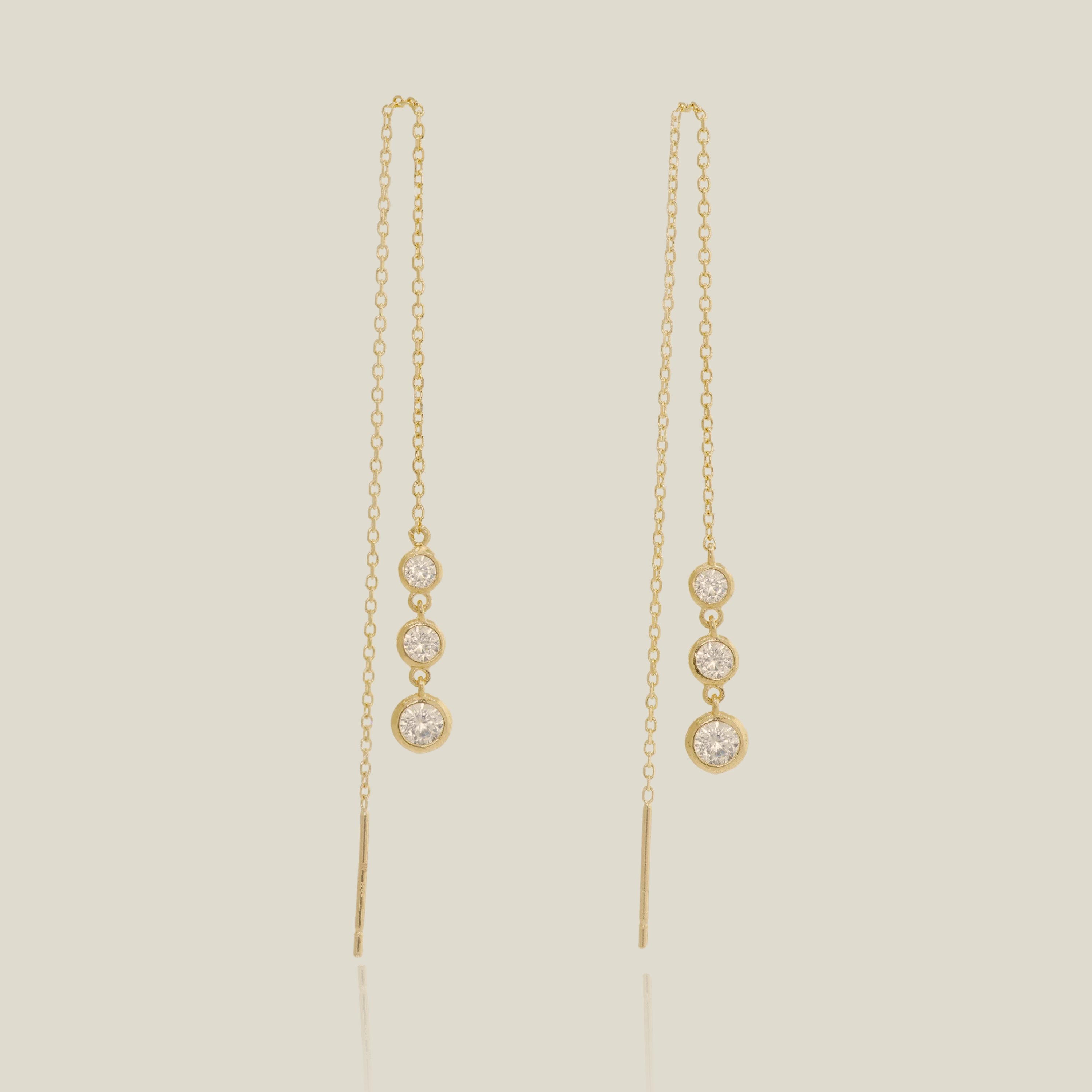 Triple Bezel Stone Threader Drop Earrings - Anygolds