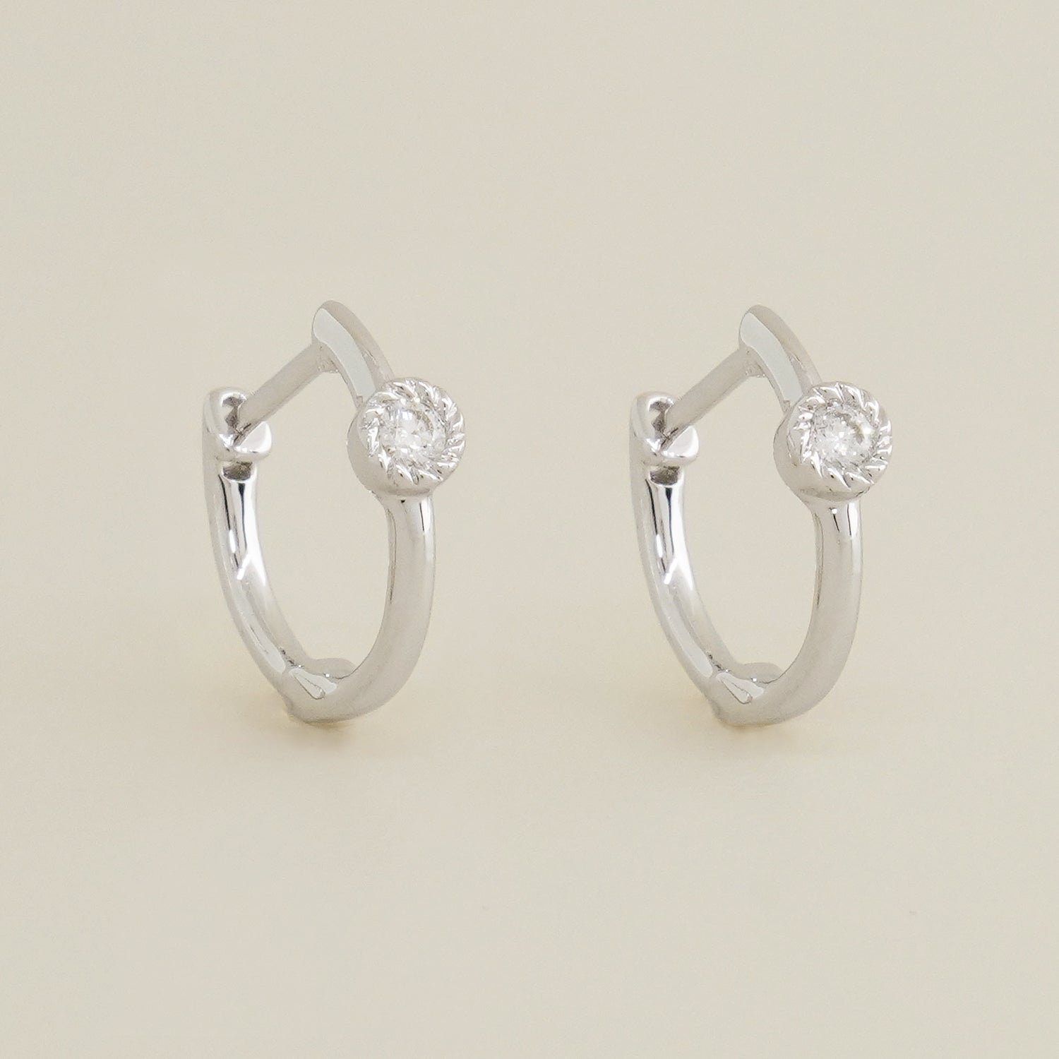 Round Bezel Diamond Hoop Earrings