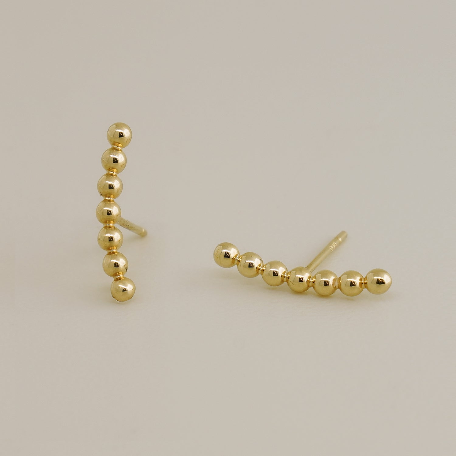 14K Solid Gold Beaded Gold Climber Stud Earrings - Anygolds 