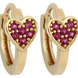 Pink Birthstone CZ Heart Huggie Hoop Earrings