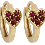 Ruby Birthstone CZ Heart Huggie Hoop Earrings
