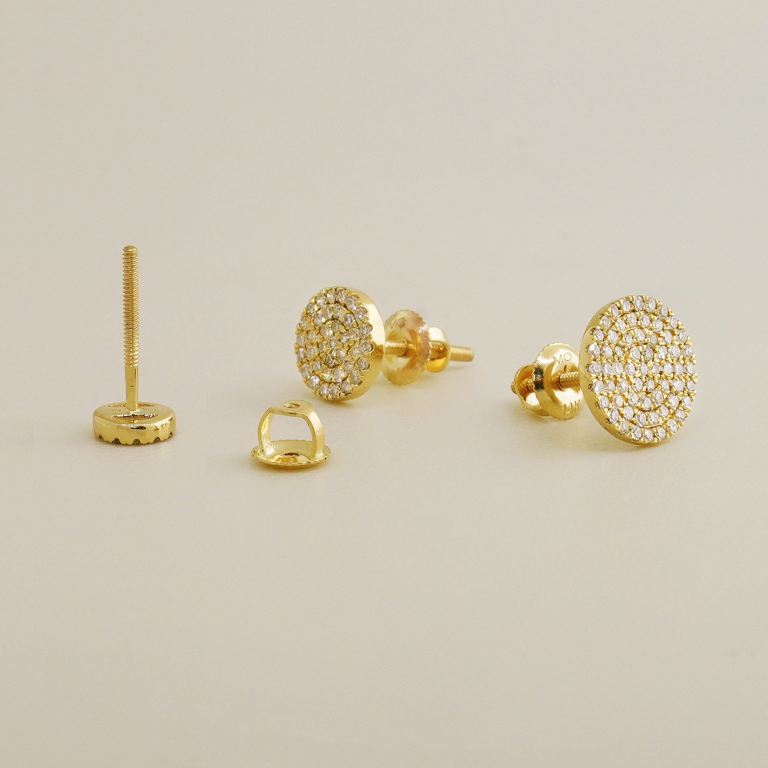 14K Solid Gold Diamond Micro-pavé Round Stud Earrings