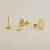 14K Solid Gold Diamond Micro-pavé Round Stud Earrings