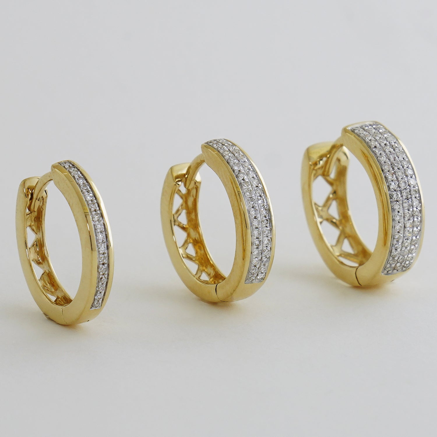 14K Solid Gold Diamond Hoop Earrings - anygolds