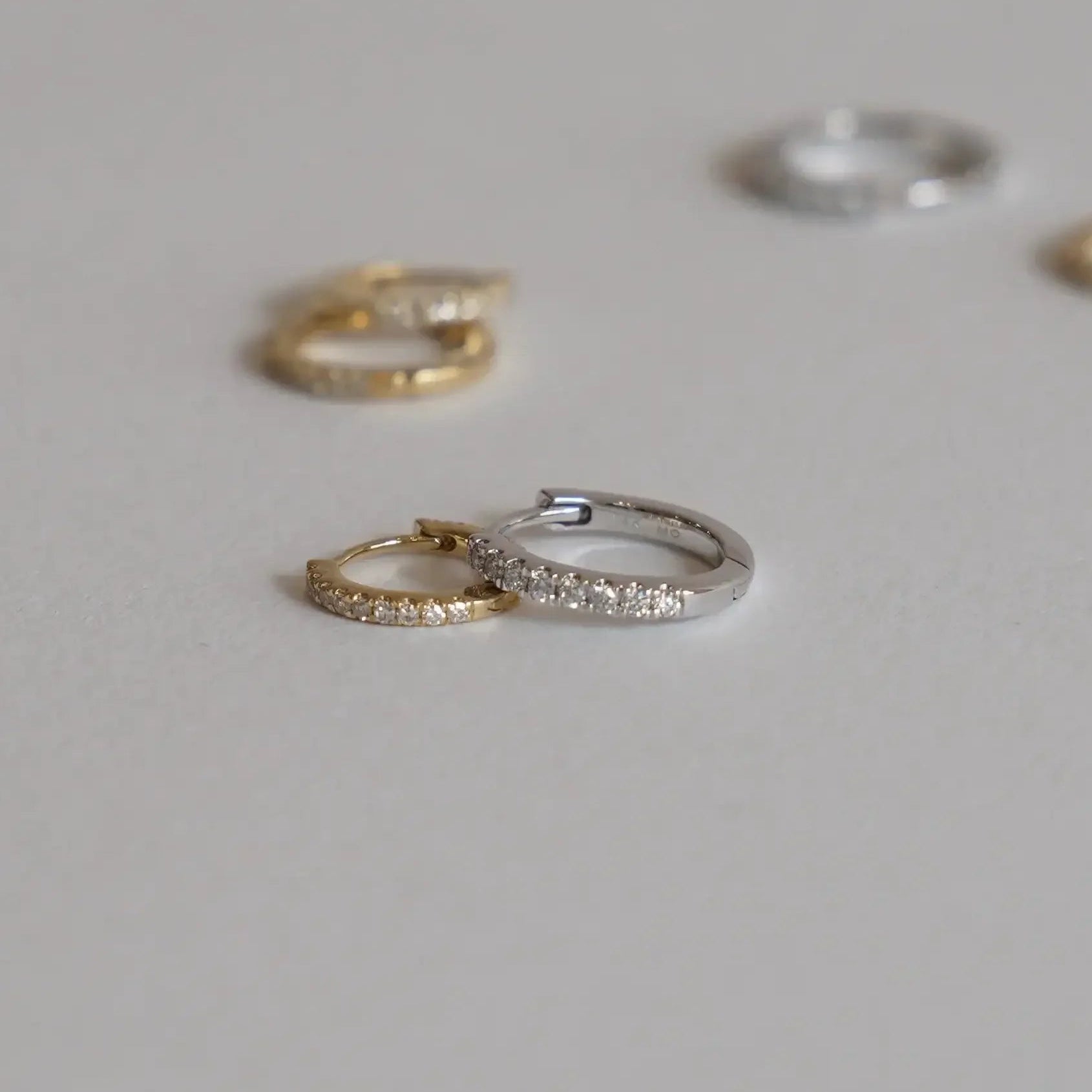 14K Solid Gold Diamond Round Eternity Hoop (Single, Pair) – Anygolds