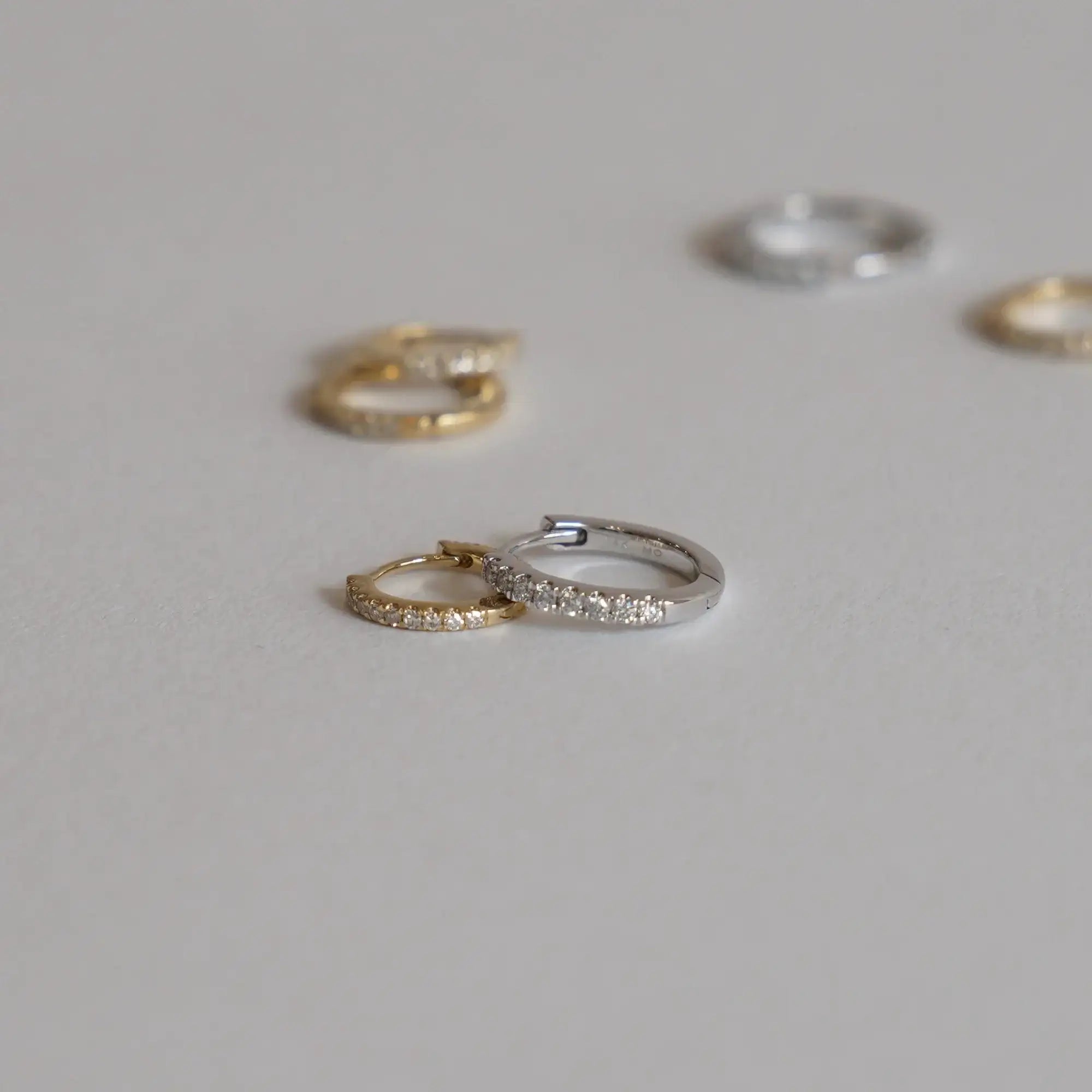 14K Solid Gold Diamond Round Eternity Hoop (Single, Pair) – Anygolds