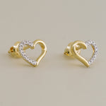 14K Solid Gold 0.07ctw Diamond Heart Stud Earrings