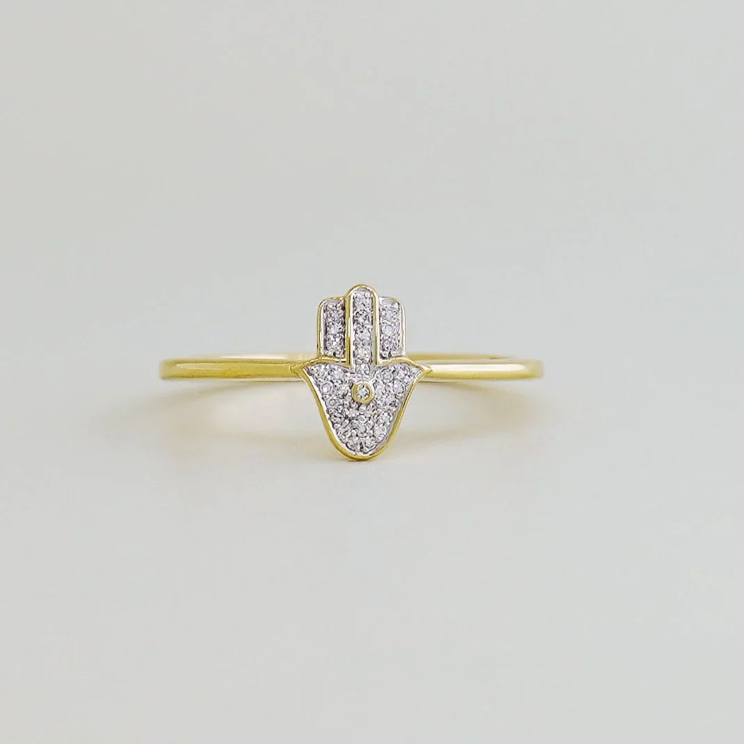 Diamond Hamsa Ring - Anygolds