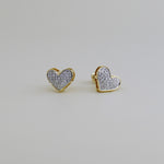 14K Solid Gold Small Diamond Heart Stud Earrings - Anygolds 