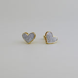14K Solid Gold Diamond Heart Earrings - anygolds