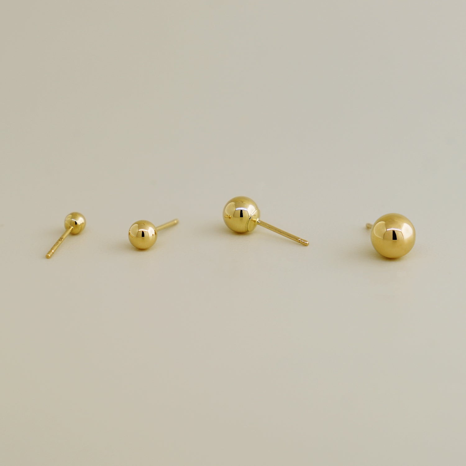 14K Solid Gold Sphere Round Ball Stud Earrings - Anygolds 