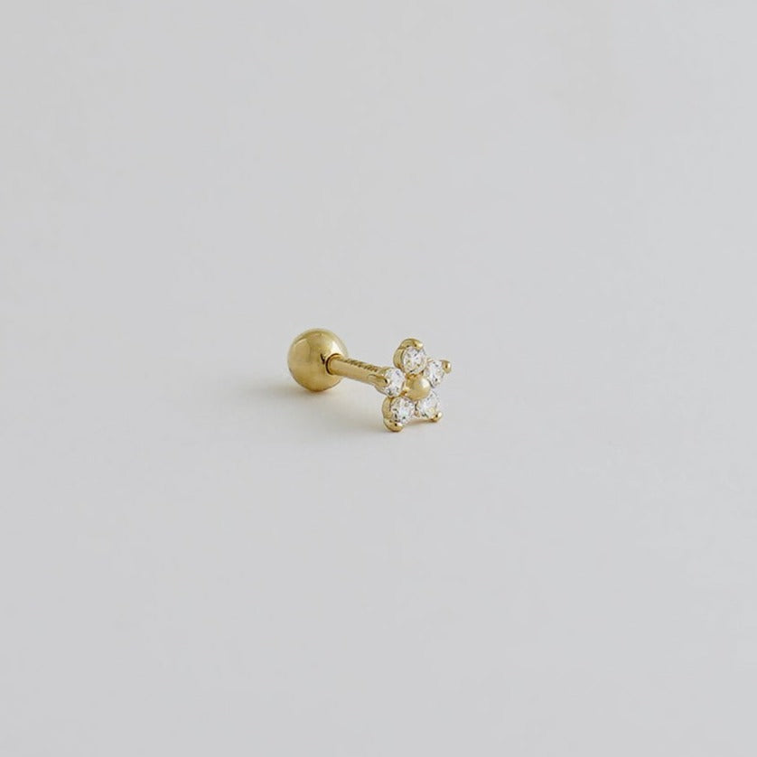14K Solid Gold Cubic Zirconia Baby Flower Stud Piercing Earring - Anygolds 
