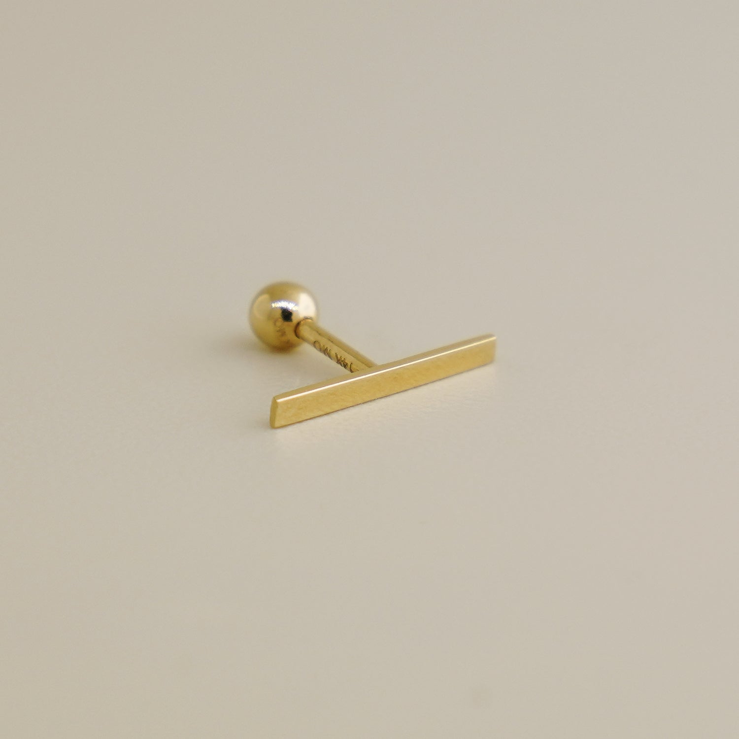 14K Solid Gold Plain Bar Stud Piercing Earring - Anygolds 