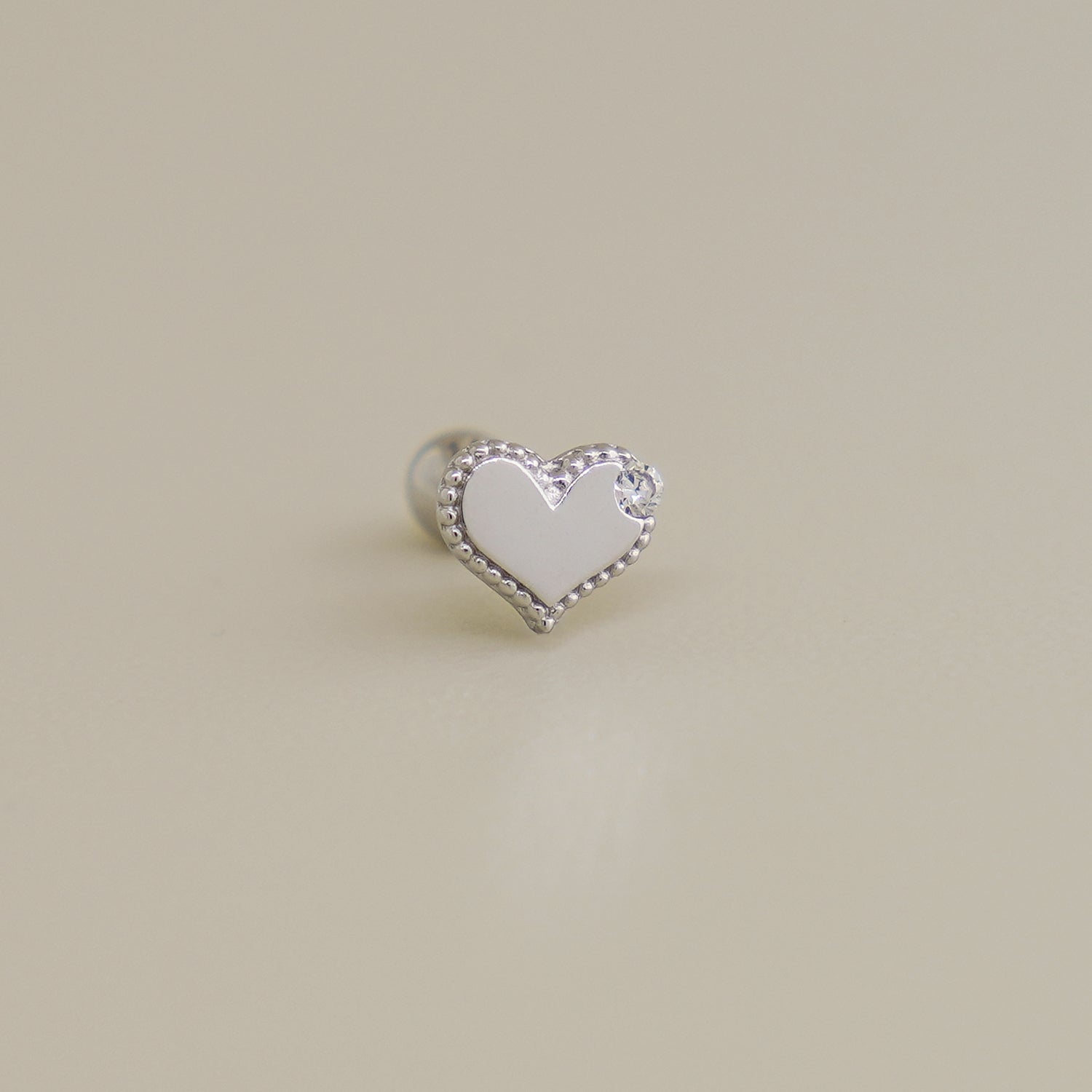 14K Solid Gold Single CZ Heart Tragus Ear Piercing 18gauge - anygolds