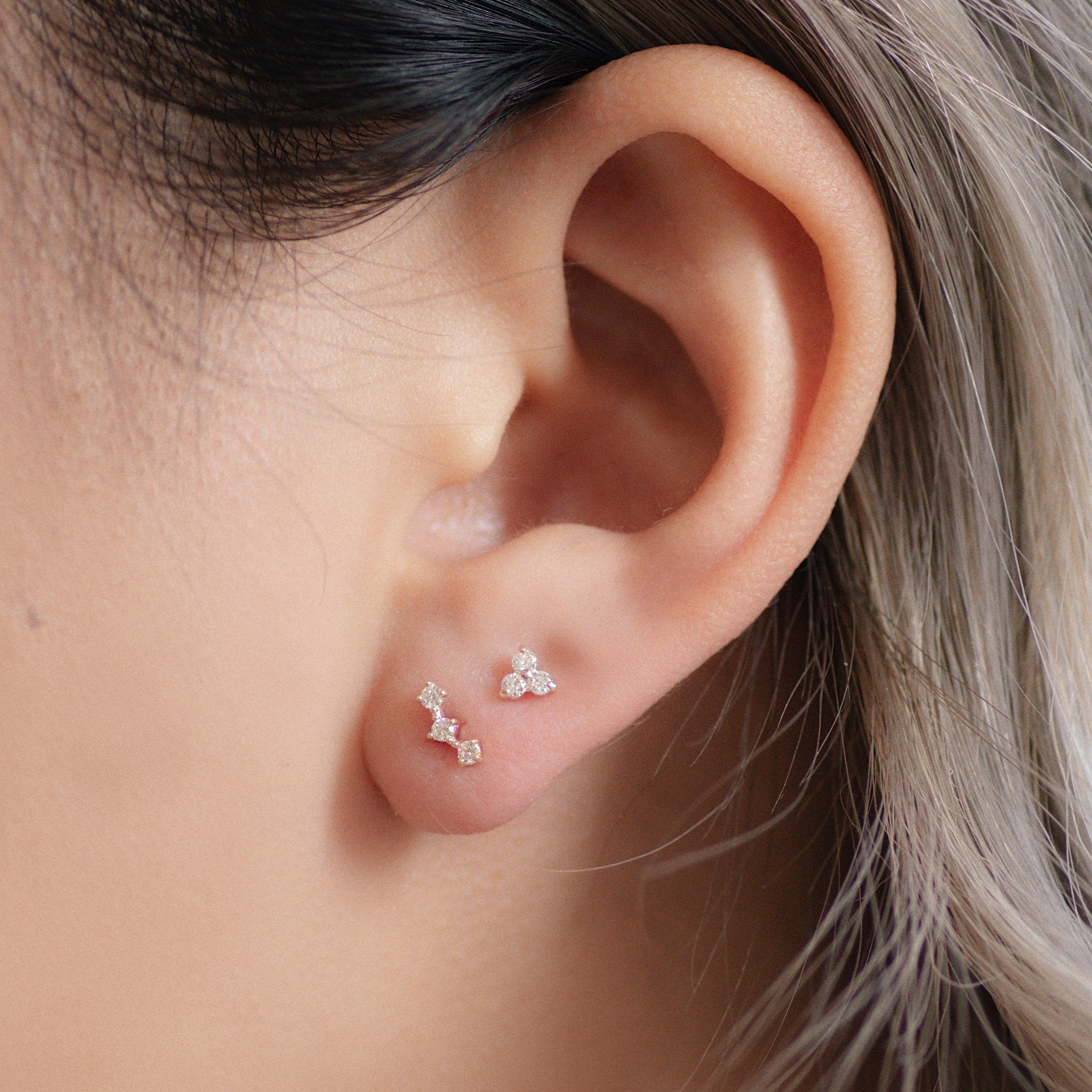 Diamond Mini Round Trio Stud - Anygolds