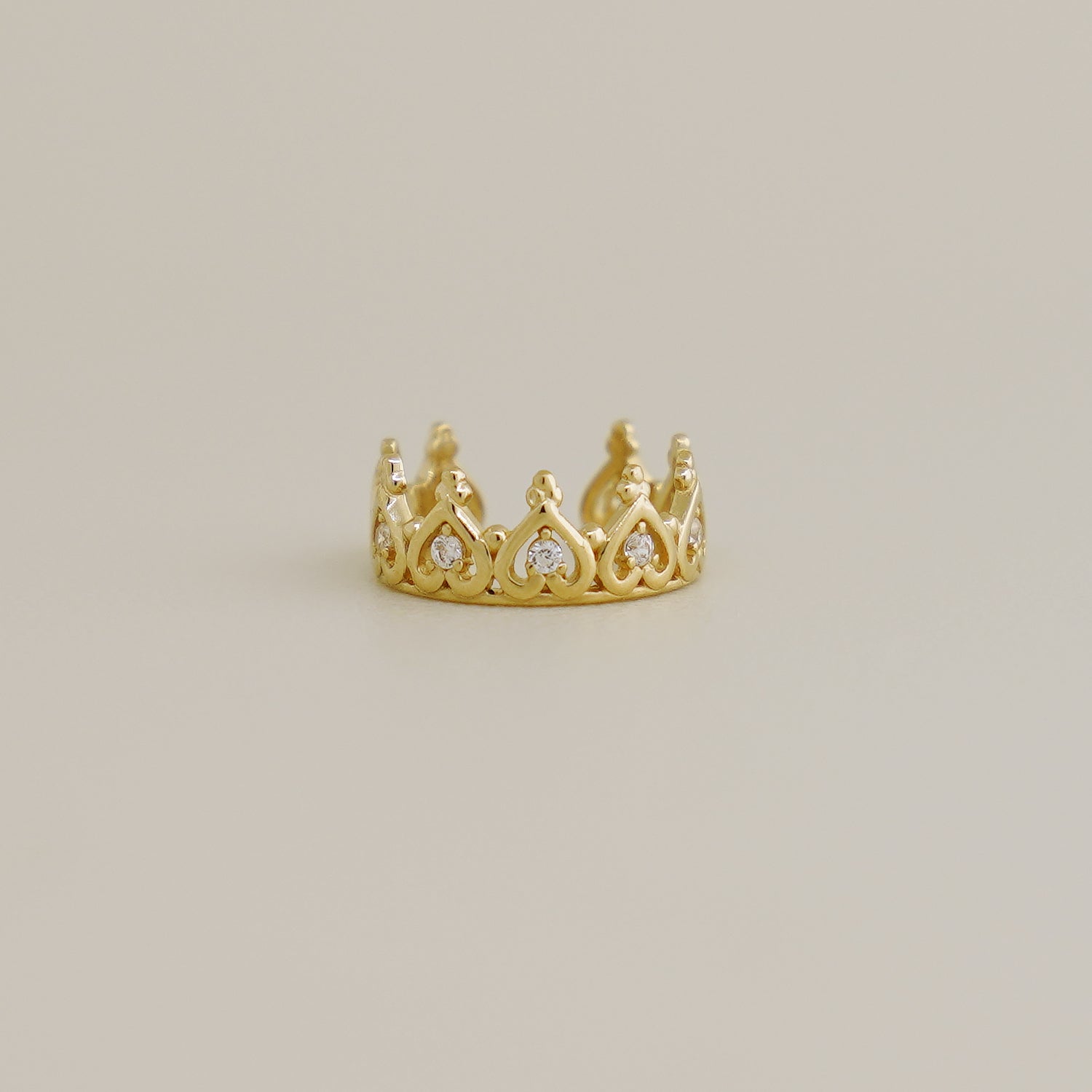 14K Solid Gold Cubic Zirconia Crown Ear Cuff - anygolds